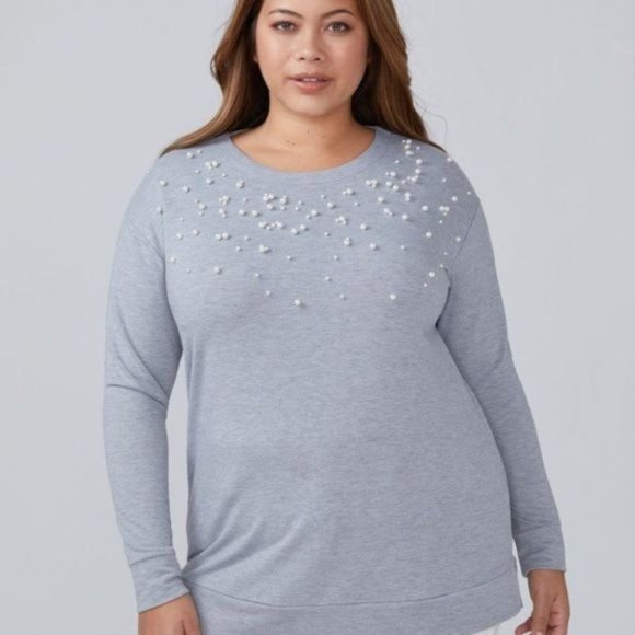 Lane Bryant Gray Pearl Accented Sweatshirt Size 18/20 - Picture 1 of 5